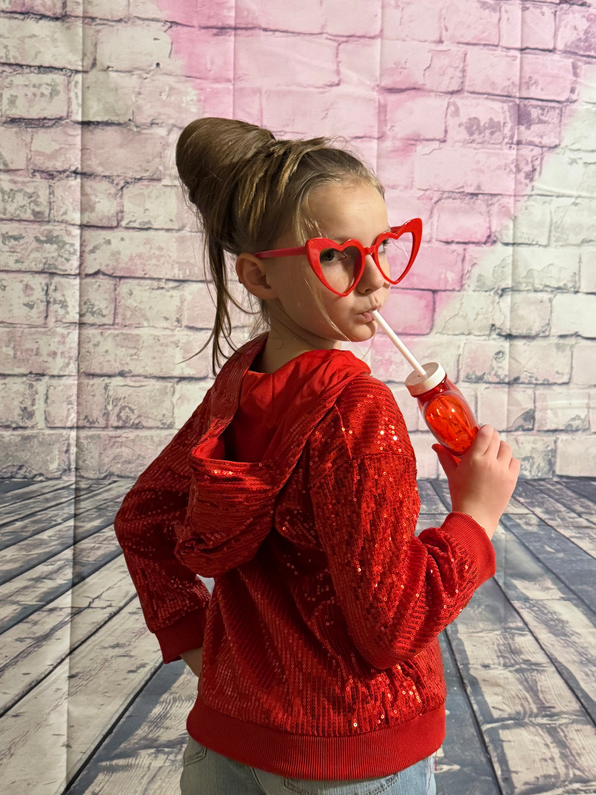 Red Sequin Zip Up Hooded Jacket
