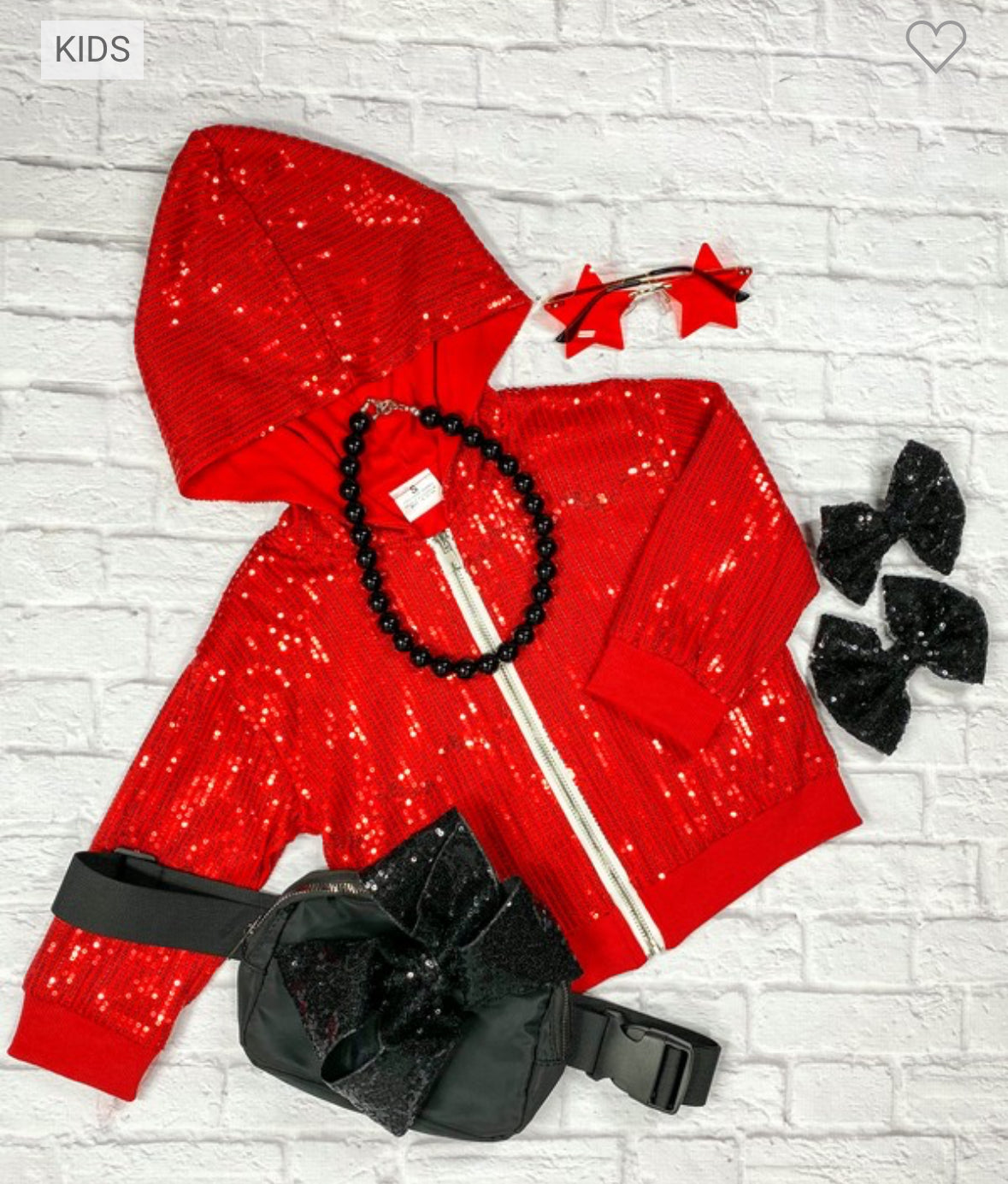 Red Sequin Zip Up Hooded Jacket