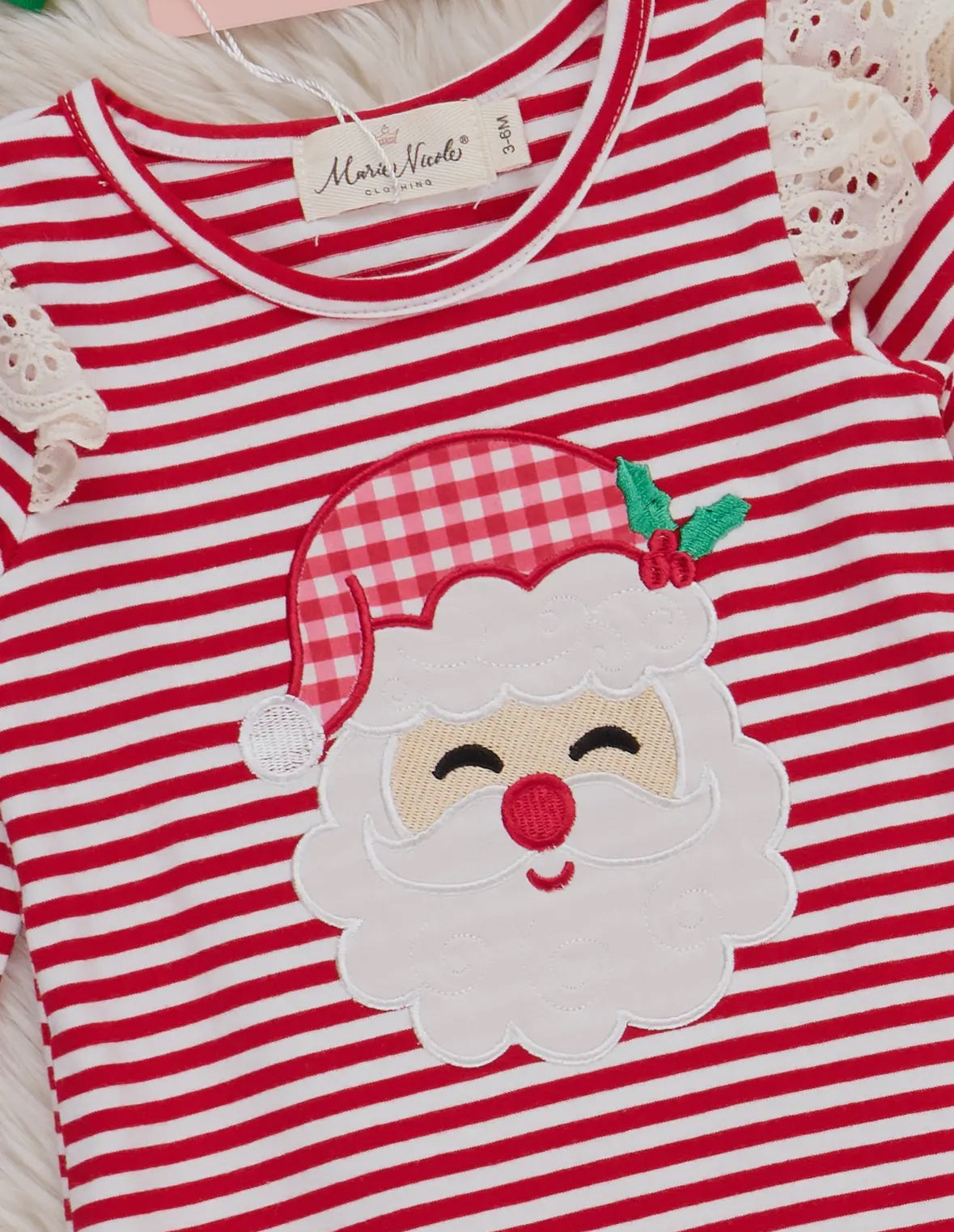 Stripe Santa Ensemble Embroidered Ruffle Romper