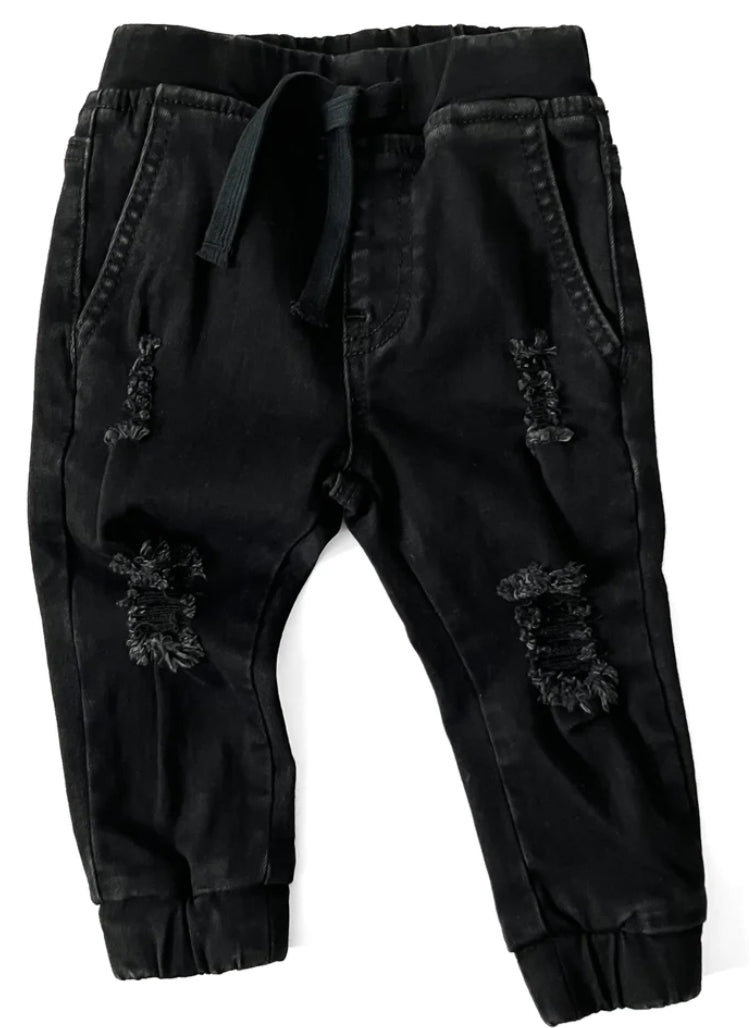 REMI+RAE CO Distressed Black Joggers