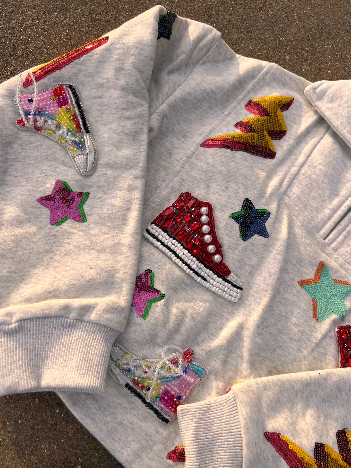 Queen of Sparkles Kids Grey Sneaker & Lightning Bolt Collar Sweatshirt