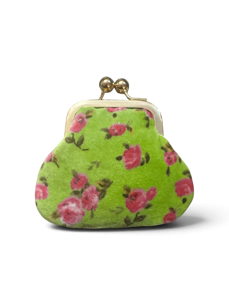 Glenda Gies | PIXIE: VINTAGE INSPIRED PETITE PINK ROSES ON GRANNY APPLE GREEN VELVET