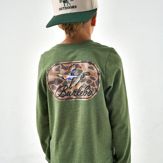 Youth Long Sleeve Tee - Ducks Flying In - Heather Olive