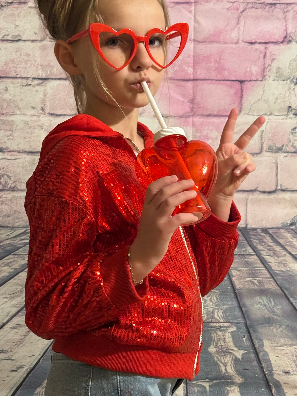 Red Sequin Zip Up Hooded Jacket