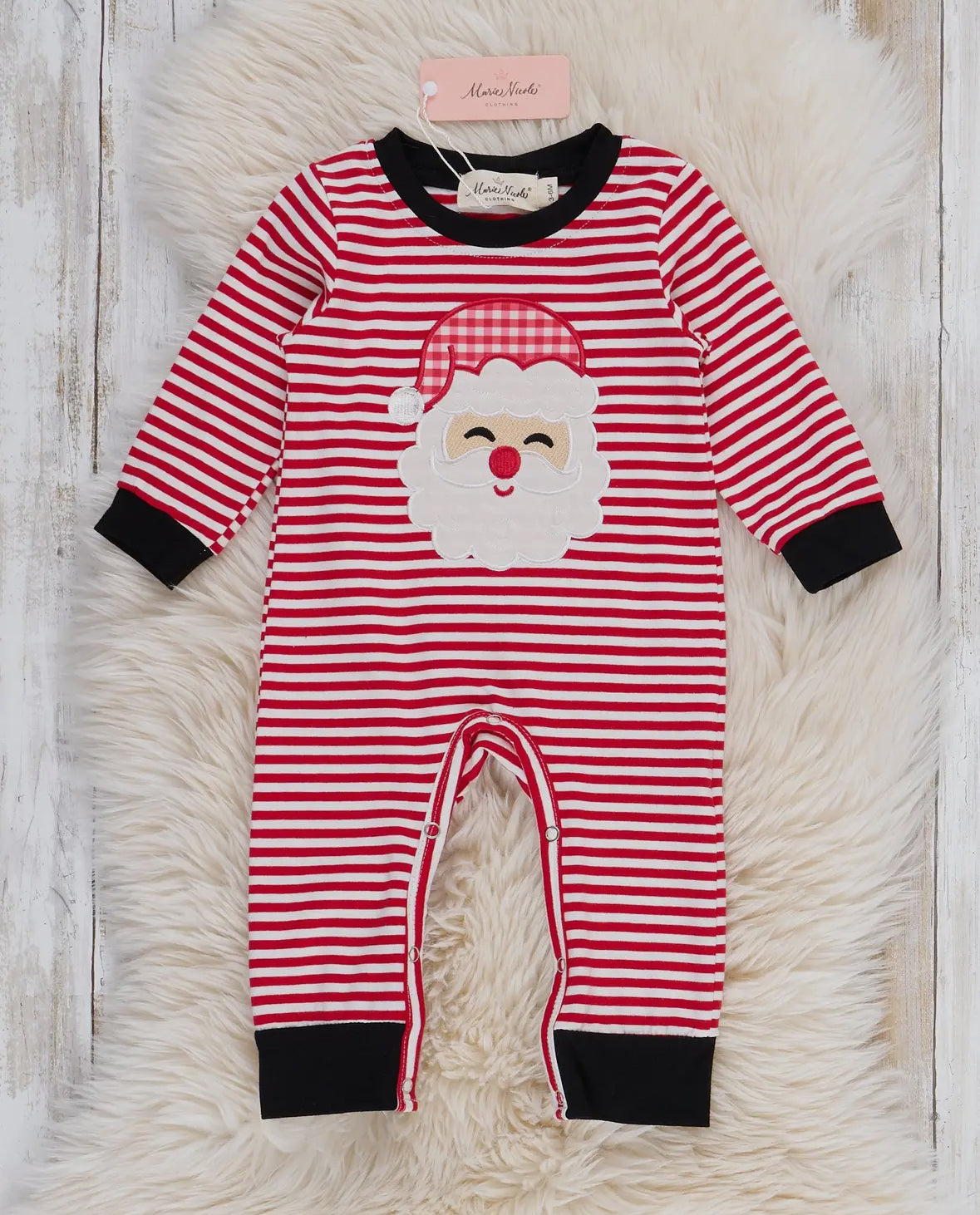 Stripe Santa Ensemble Embroidered Romper
