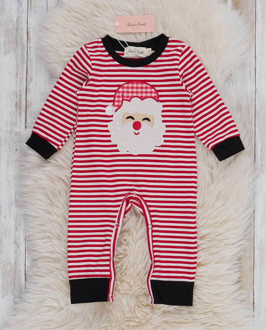 Stripe Santa Ensemble Embroidered Romper
