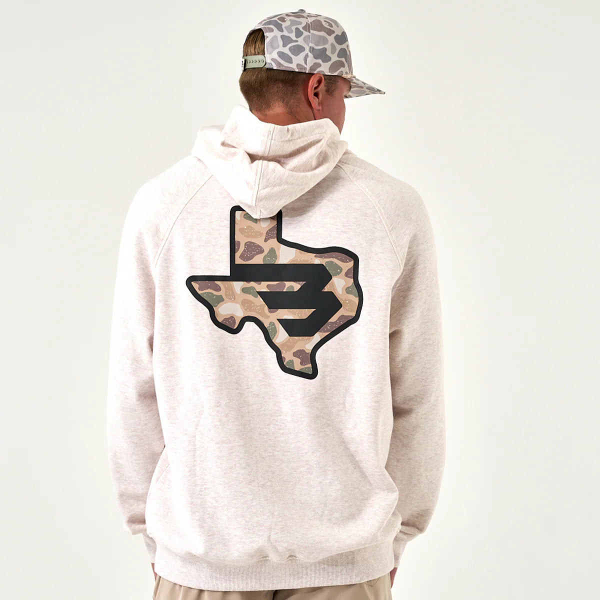 Fleece Hoodie - Texas Camo Flying B - Heather Oatmeal