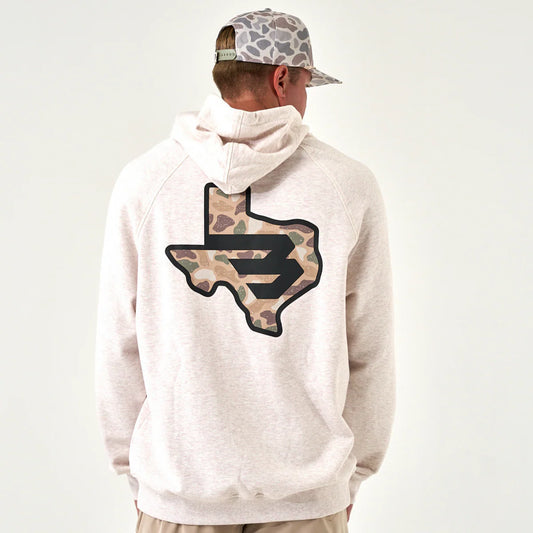Fleece Hoodie - Texas Camo Flying B - Heather Oatmeal