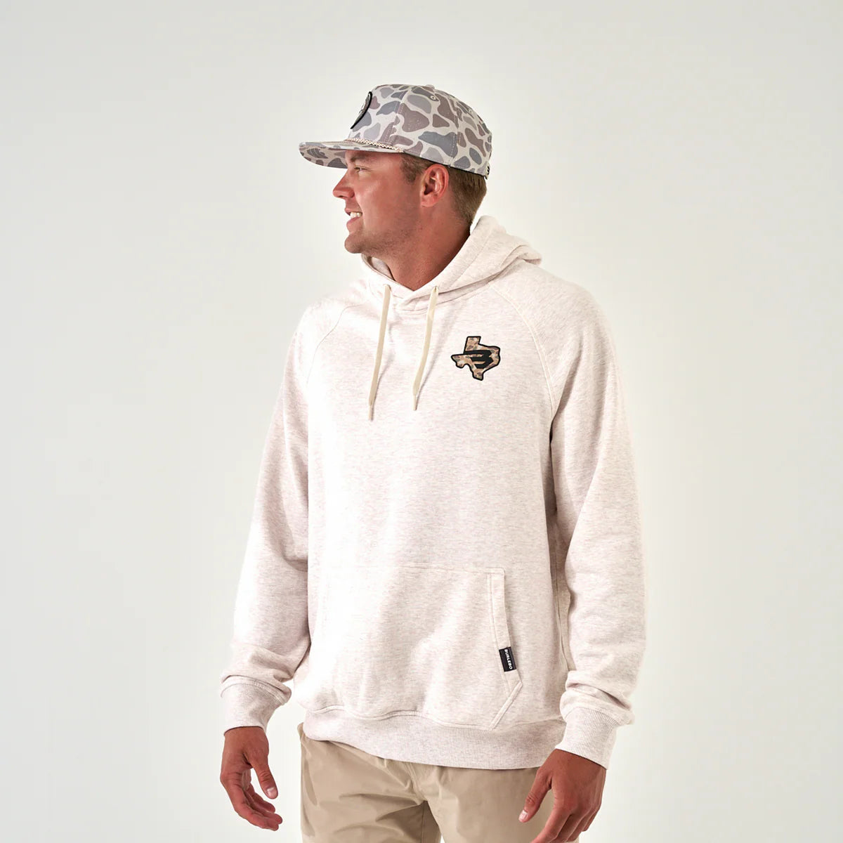 Fleece Hoodie - Texas Camo Flying B - Heather Oatmeal