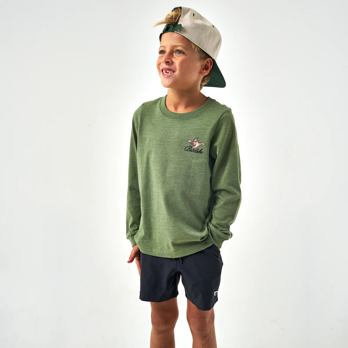 Youth Long Sleeve Tee - Ducks Flying In - Heather Olive