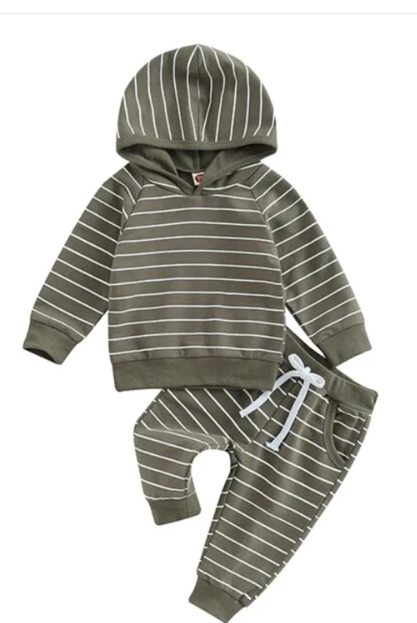 Olive Green Striped Lounge Set
