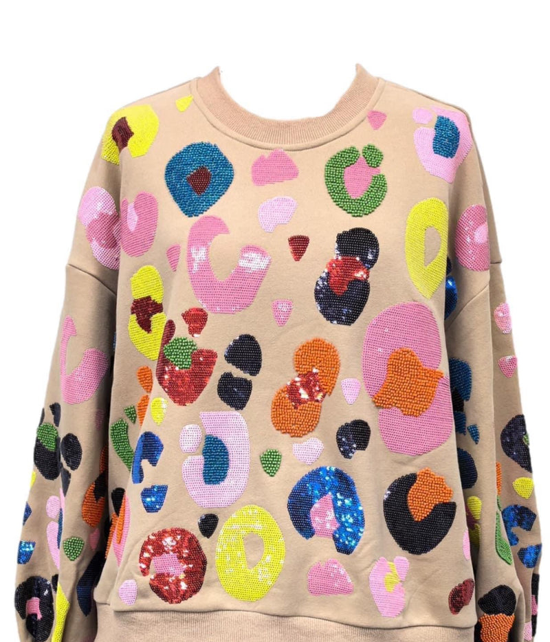 Queen of Sparkles Kids Tan Multi Leopard Sweatshirt