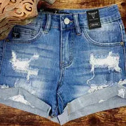 Lucky & Blessed Denim Shorts Lace Patch