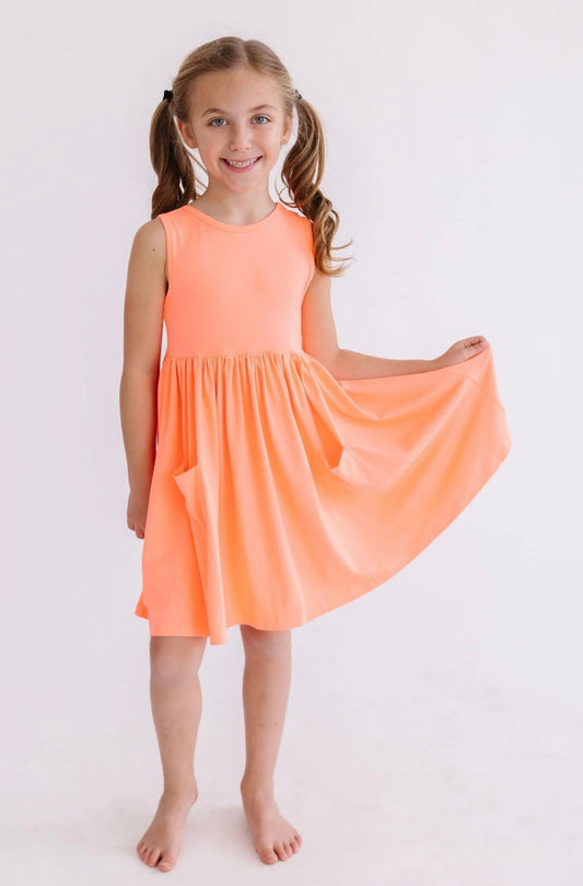 Neon Coral Tank Pocket Twirl Dress