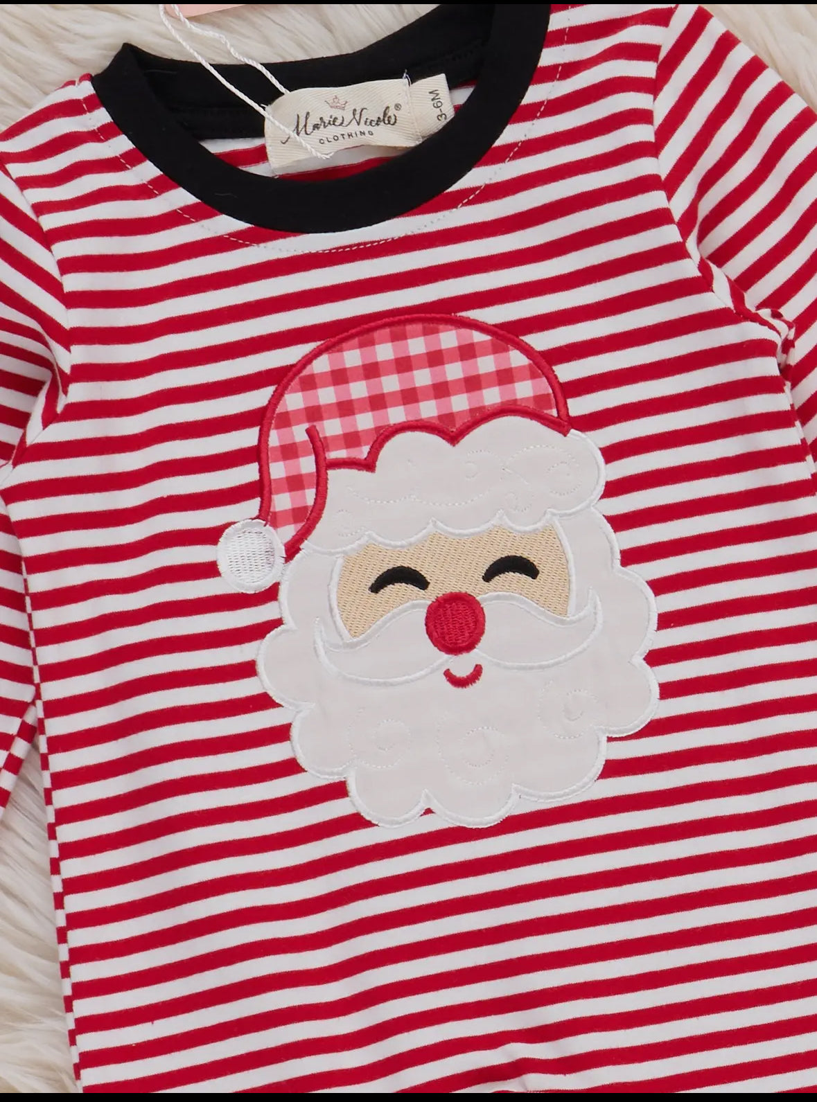 Stripe Santa Ensemble Embroidered Romper