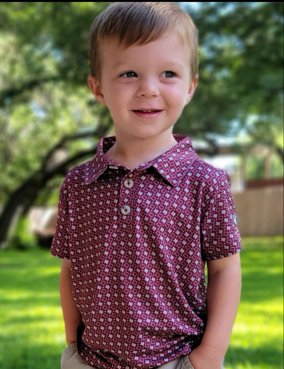 Youth - Performance Polo - Texas - Maroon & Grey
