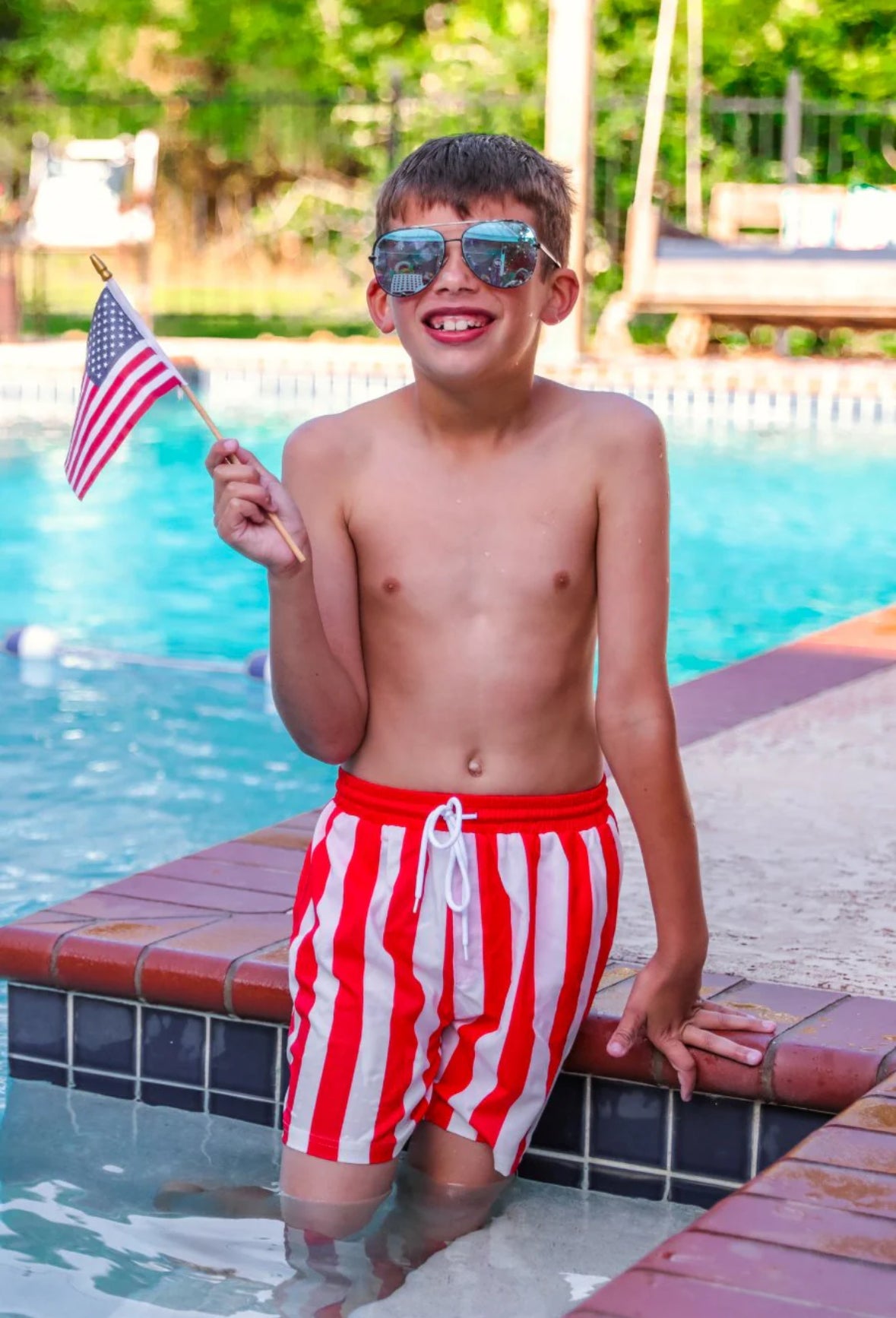 BOYS Set Sail Striped Swim Trunks