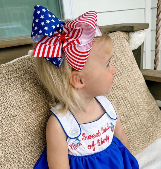 King Patriotic Stars and Stripes Printed Girls Hair Bow