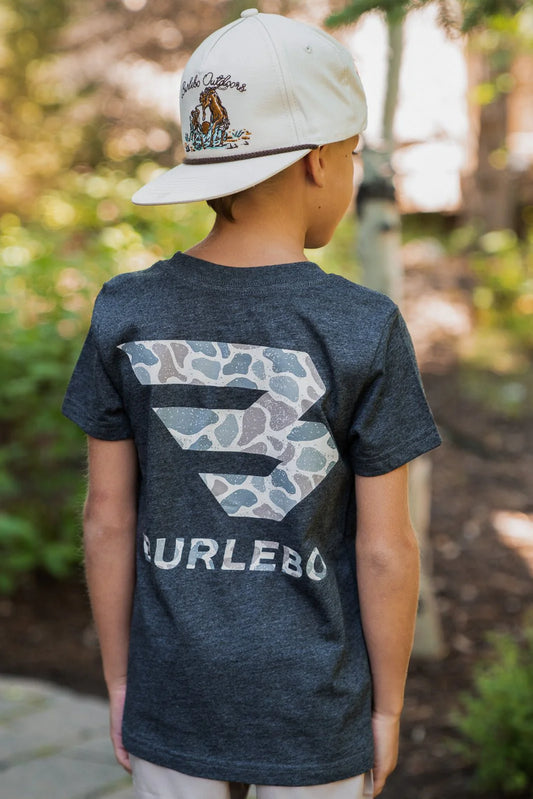 Youth Tee-Classic Deer Camo Signature Logo SS-Heather Black