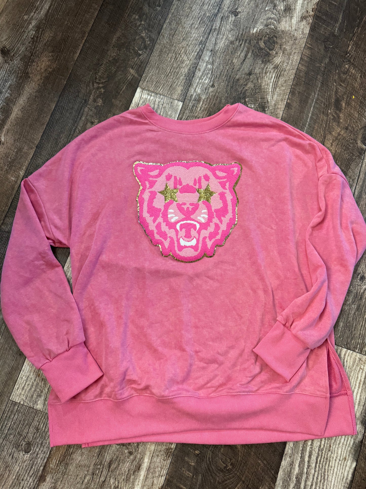 Pink Bearcat Patch Crewneck