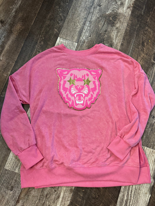 Pink Bearcat Patch Crewneck