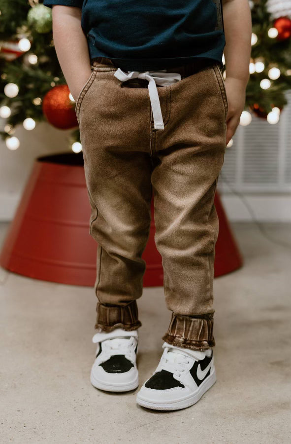 REMI+RAE CO Distressed Camel Denim Joggers