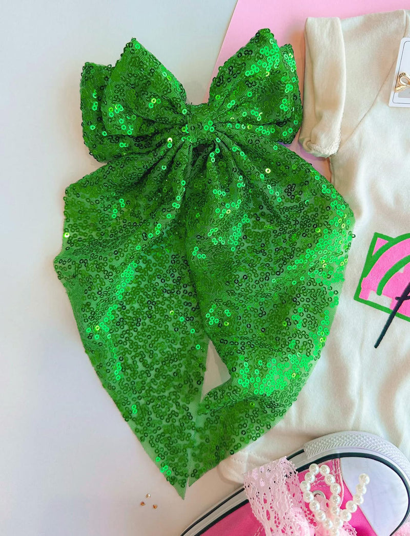 SEQUIN LONG BOW-GREEN