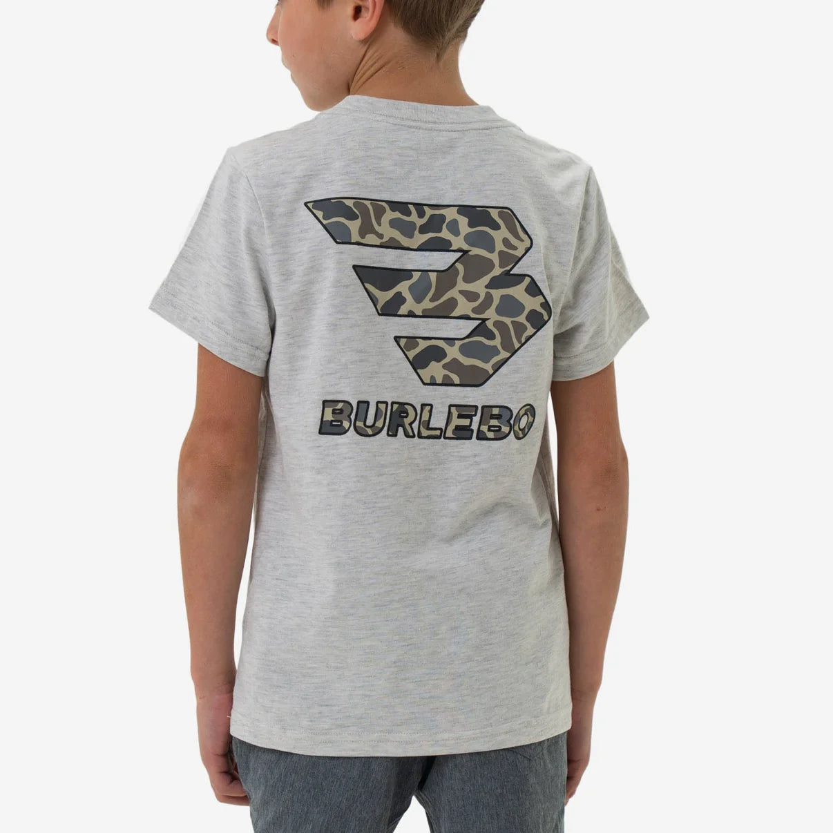 Youth Short Sleeve Tee - Flying B Classic Deer Camo Logo - Ash Grey