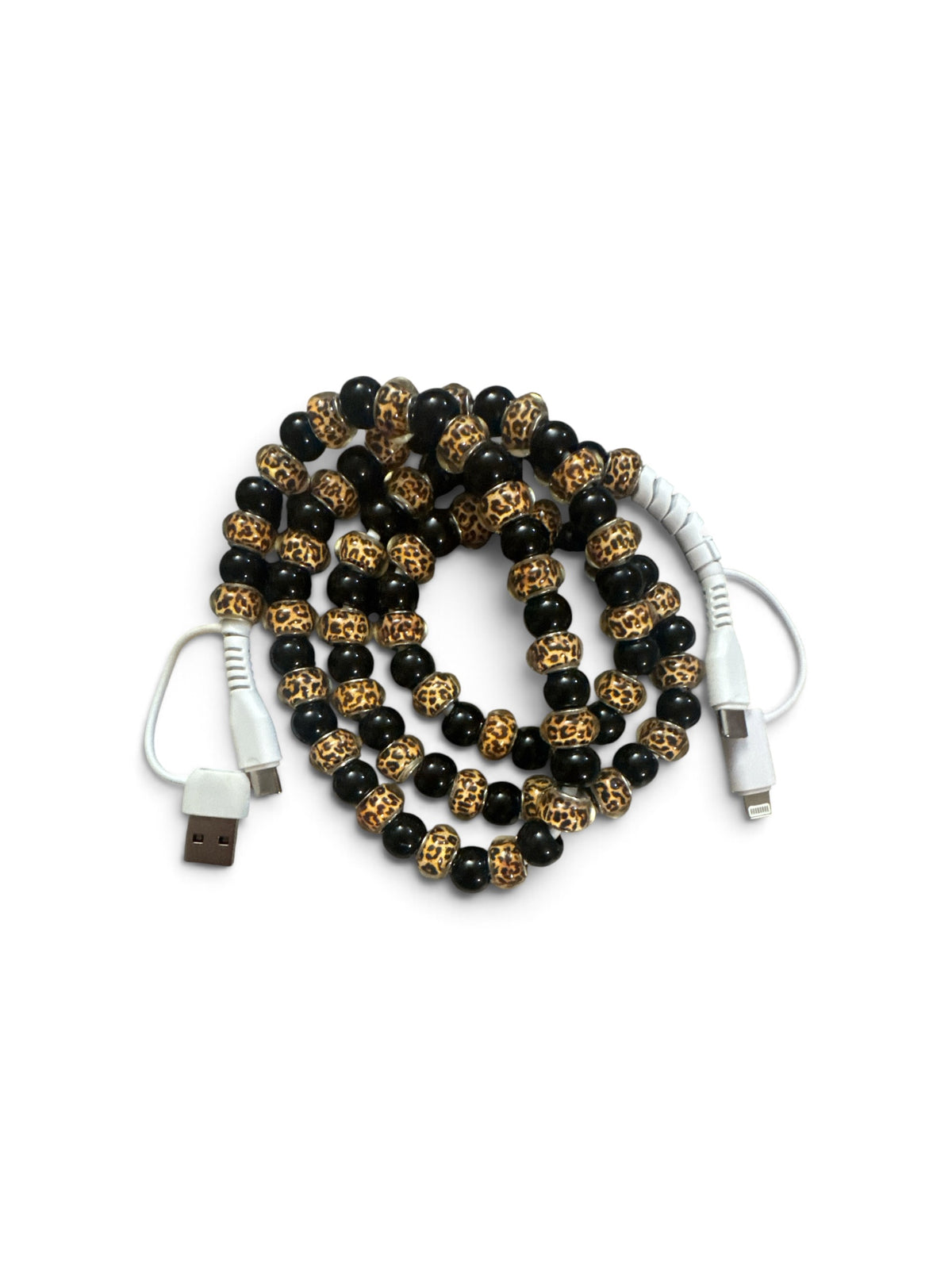 Leopard Beaded Phone Charging Cable