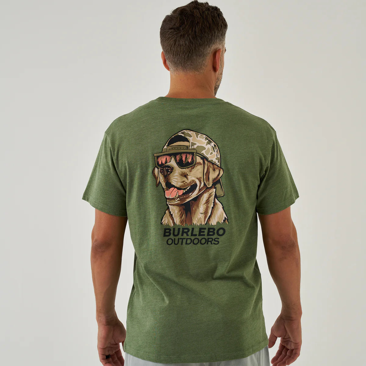Short Sleeve Tee - Mallard Camo Dog - Heather Olive