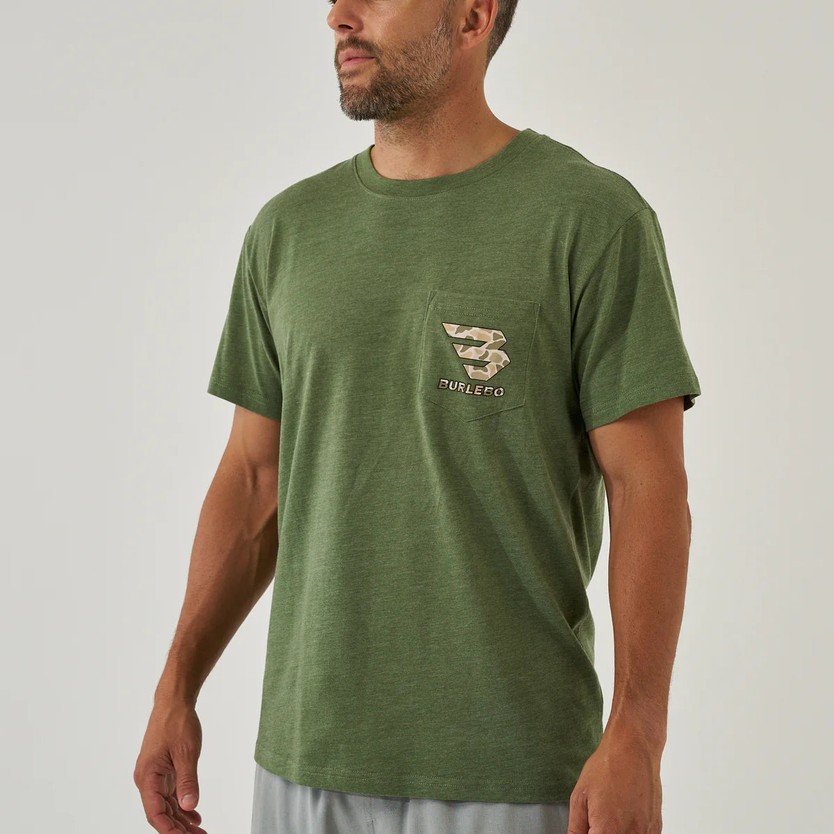 Short Sleeve Tee - Mallard Camo Dog - Heather Olive