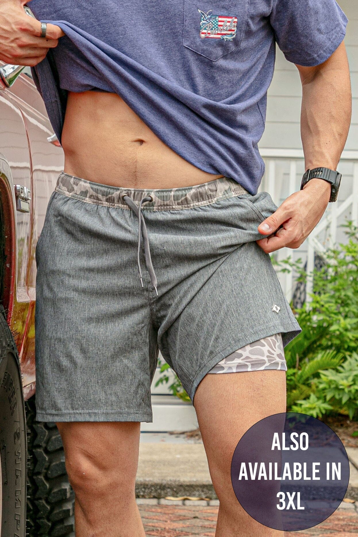 Athletic Shorts-Grizzly Gray-Classic Deer Camo Liner