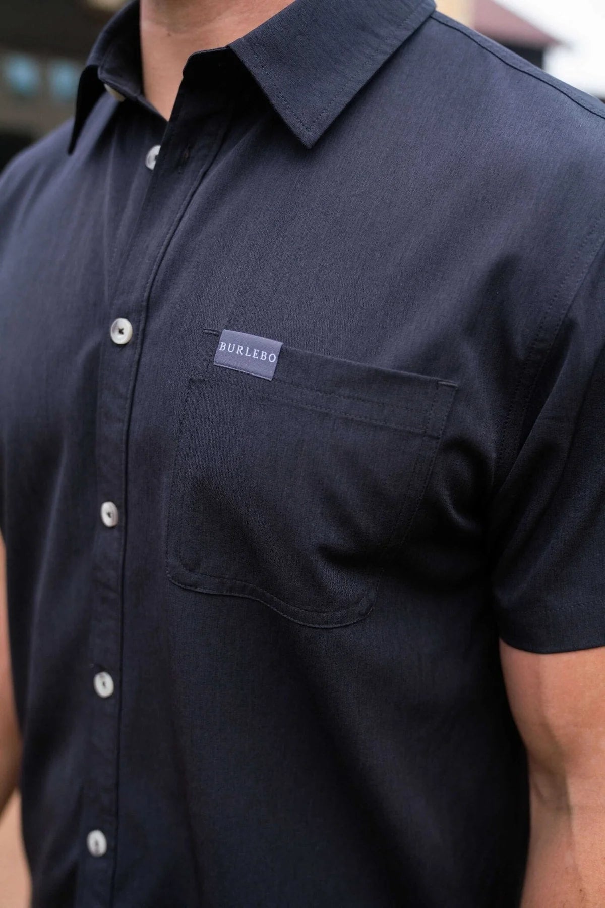 Performance Button Up-Heather Black