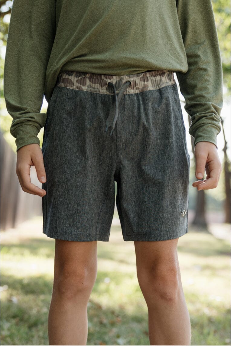 YOUTH Athletic Shorts-Grizzly Grey-Deer Camo Liner